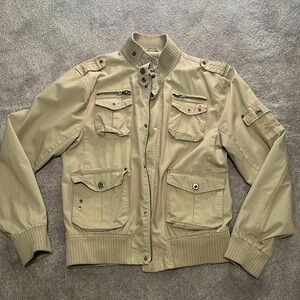 Large. Trendy beige utility jacket. Perfect for the fall.
